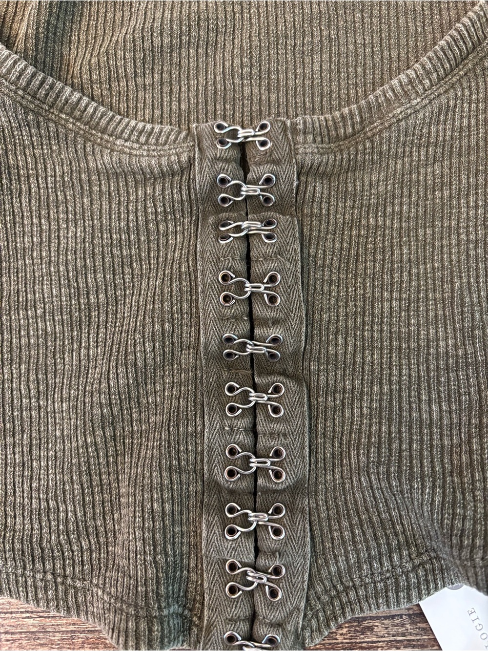 Anthropologie Pilcro Cropped Cardigan Womens XS Moss Green NWT Hook Front Ribbed - Picture 6 of 11